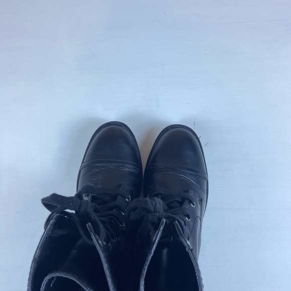 Black Combat Boots Womens 8.5 Lace Up Zip Side Lug Sole Moto - Picture 6 of 12